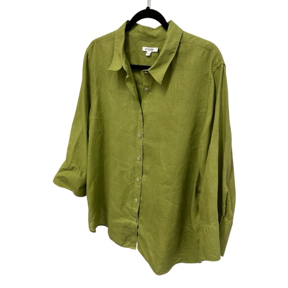 Chico’s 100% linen green button down blouse with mother of pearl buttons Size 18 - Picture 5 of 10